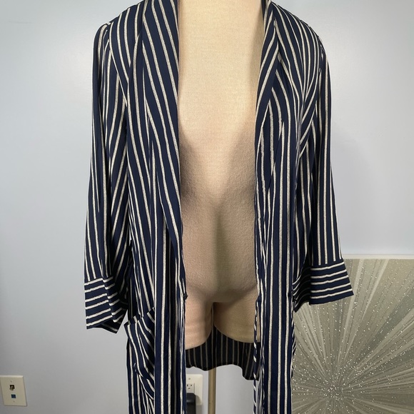 Reformation Blue and White Striped Lightweight Blazer Robe Wrap Mini Dress Sz M - Picture 3 of 6